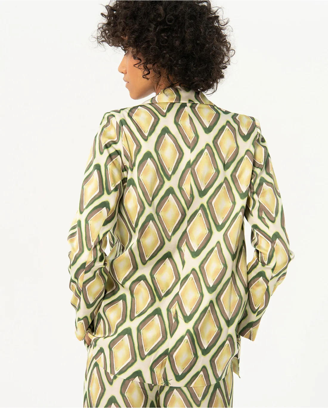 323- Printed Satin Blazer- Green Mix- Surkana