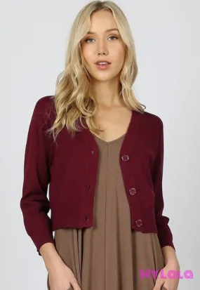 3/4 Sleeve Bolero Cropped Sweater (Cabernet)