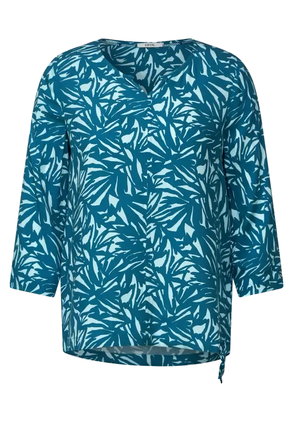 343843- 2 Tone Blouse w/ drawstring Hem- Teal Blue- Cecil