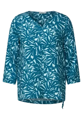 343843- 2 Tone Blouse w/ drawstring Hem- Teal Blue- Cecil