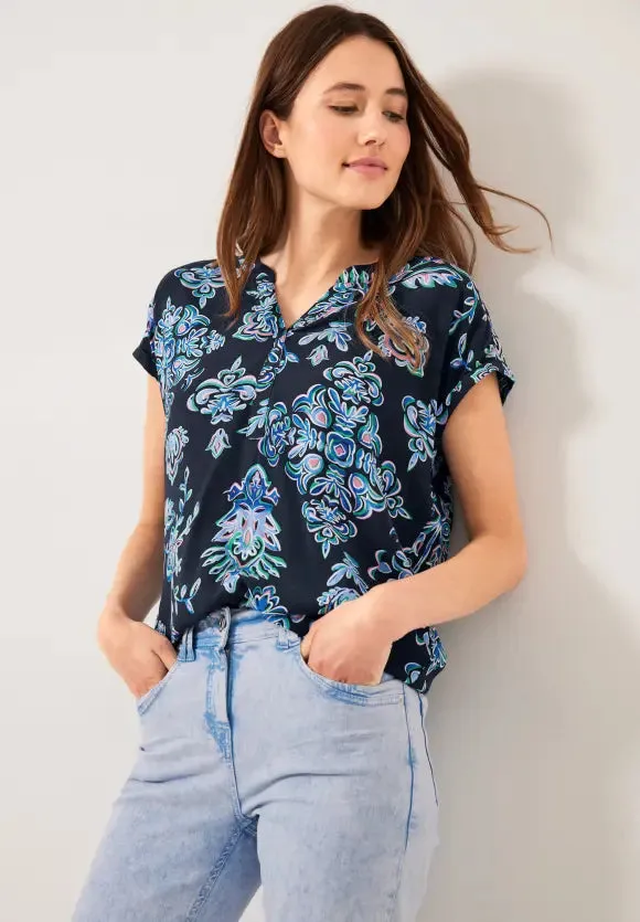 344025- Navy Ornament Print Blouse