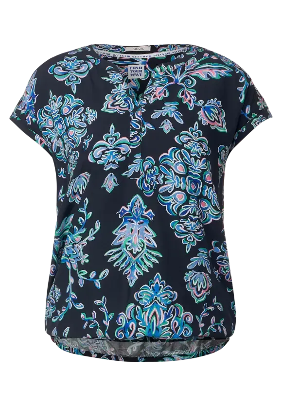 344025- Navy Ornament Print Blouse