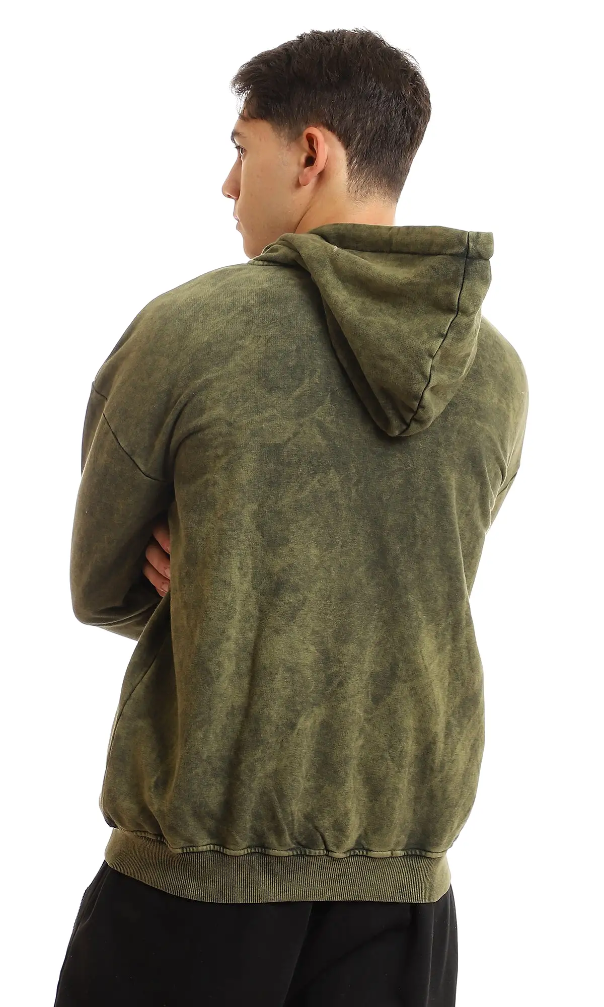 96192 Sponge Pattern Zipped Long Sleeves Hoodie - Olive