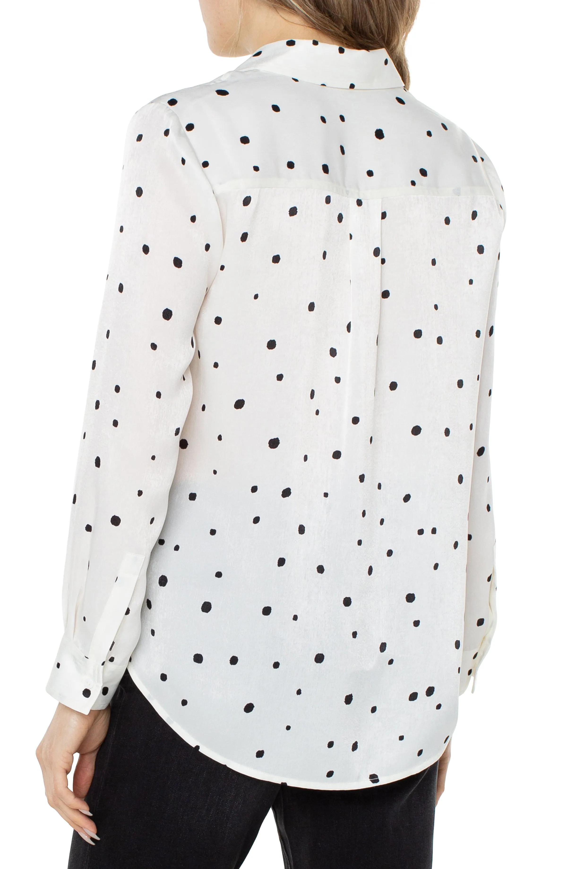 All Over Dot Button Front Woven Blouse