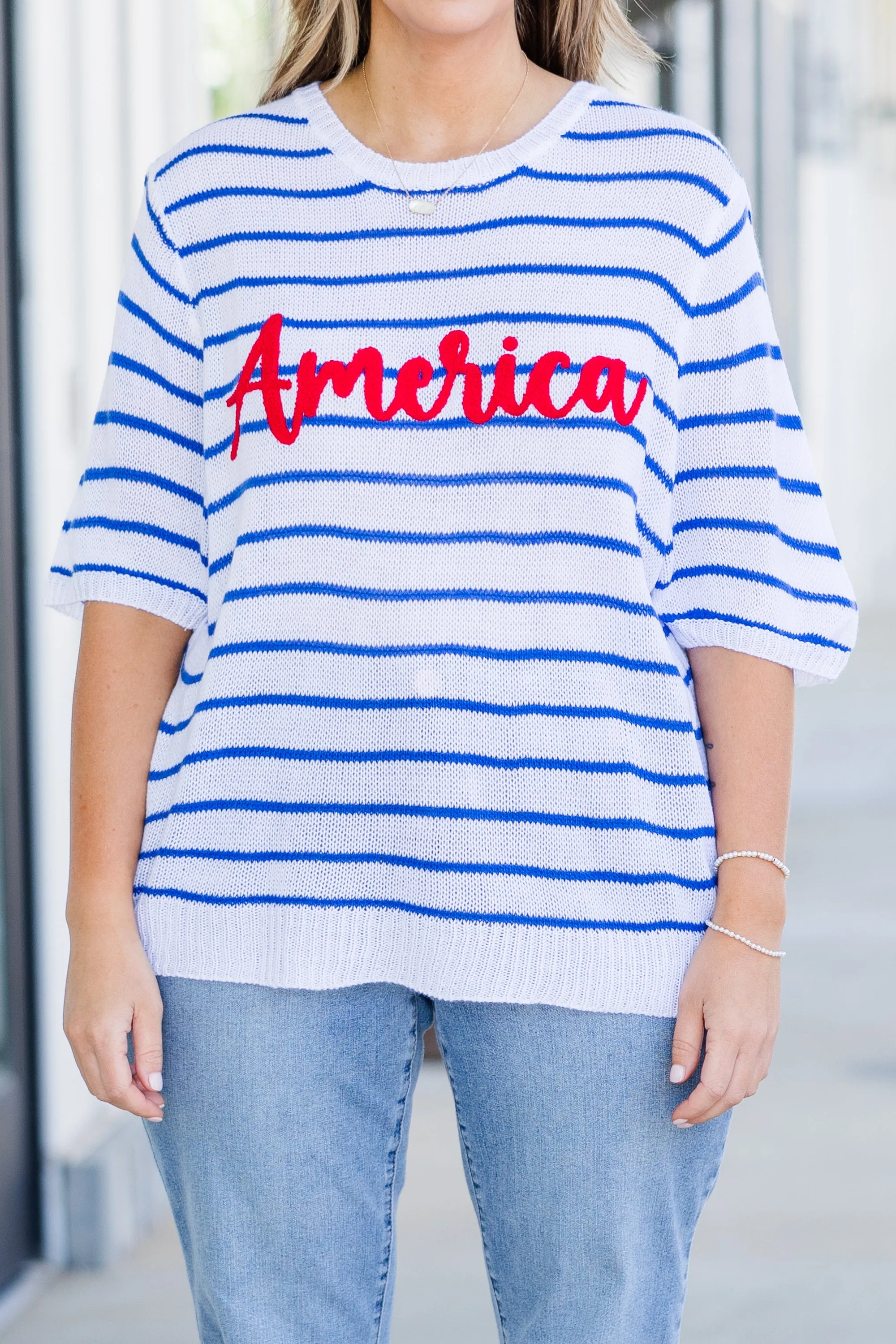 Americana Beauty Top, Ivory-Blue-Red