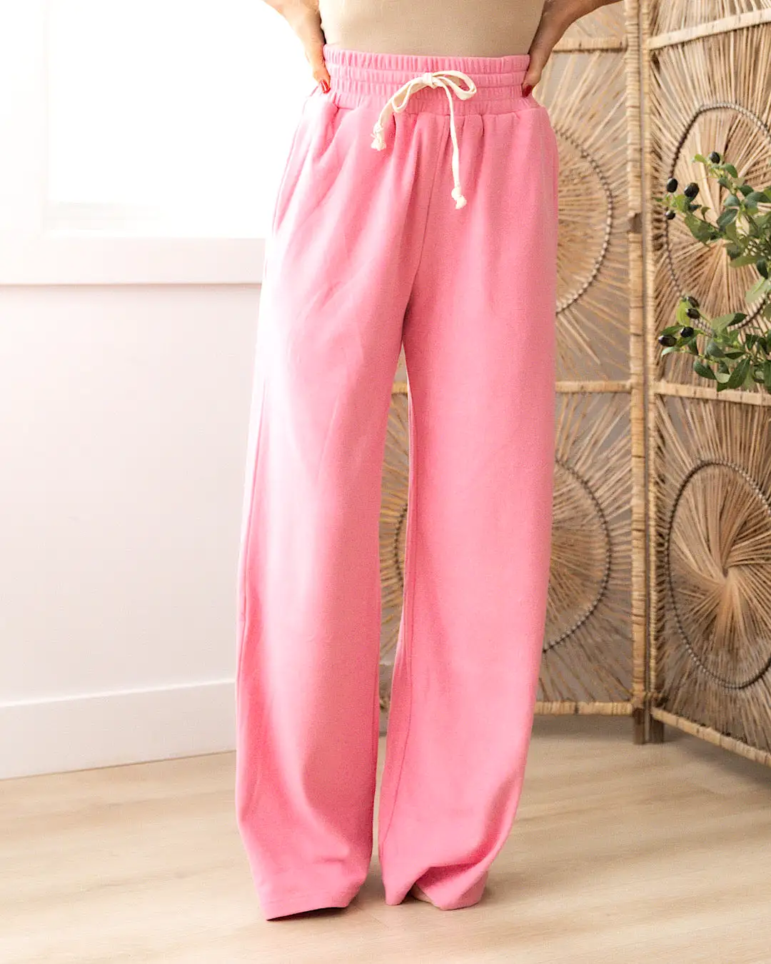 Ampersand Ave Performance Fleece Wide Leg Comfy Pants - Pink Tulip