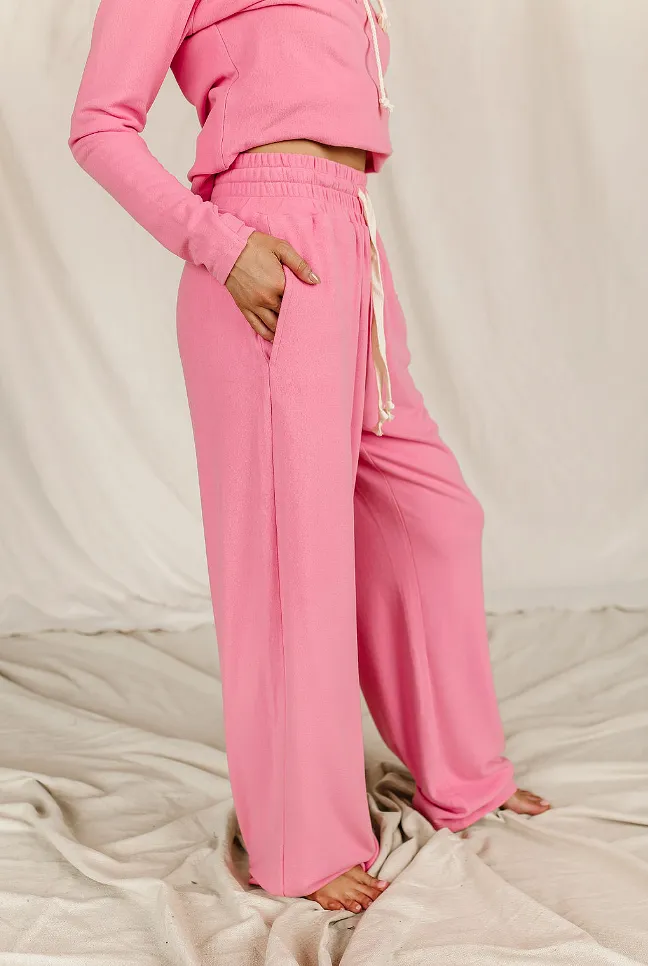 Ampersand Avenue Performance Fleece Free Time Wide Leg Comfy Pant - Pink Tulip