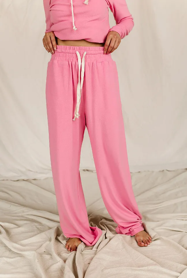 Ampersand Avenue Performance Fleece Free Time Wide Leg Comfy Pant - Pink Tulip