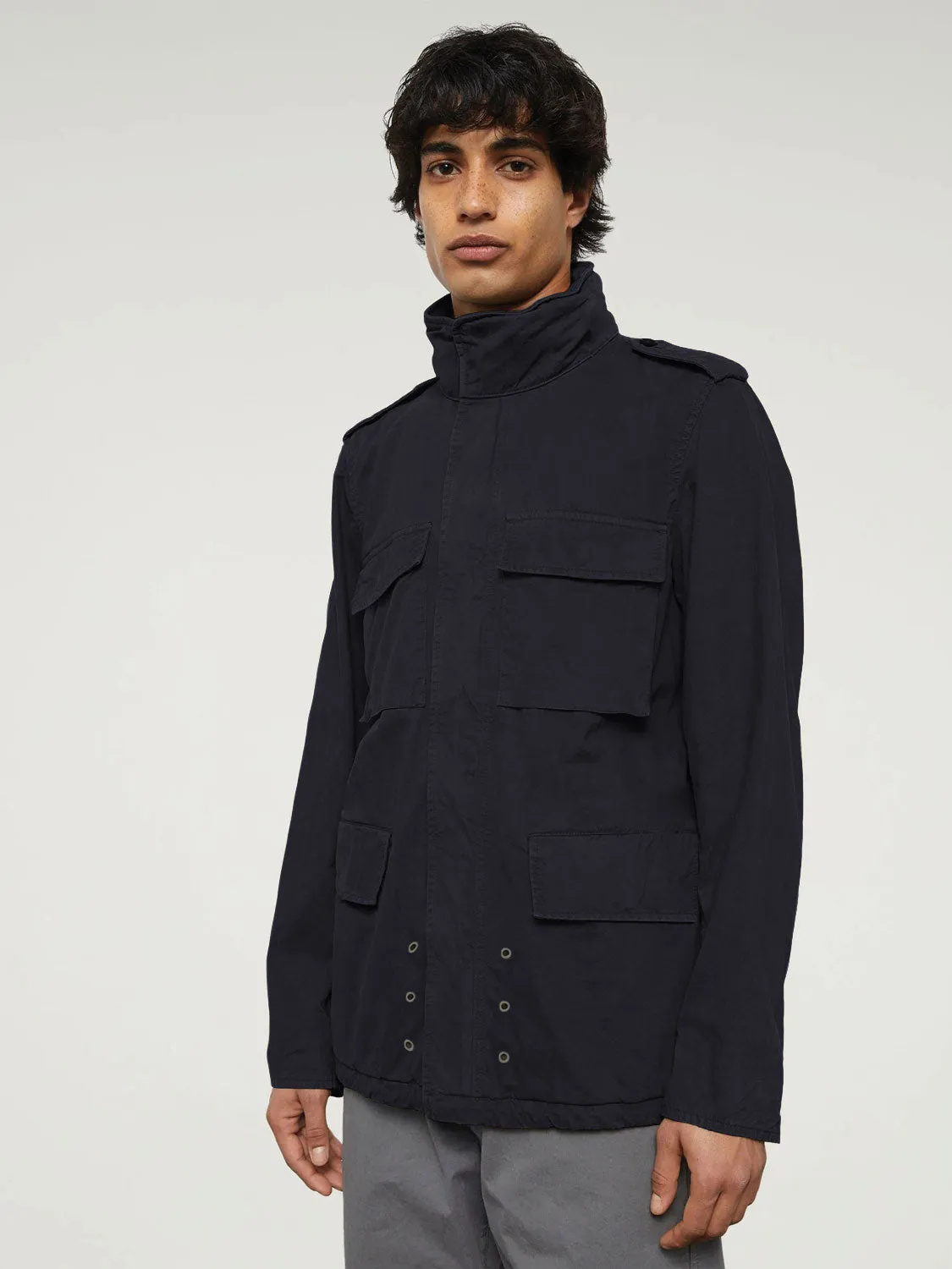 Aspesi Cotton Gabardine Mini Field Jacket Navy Blue