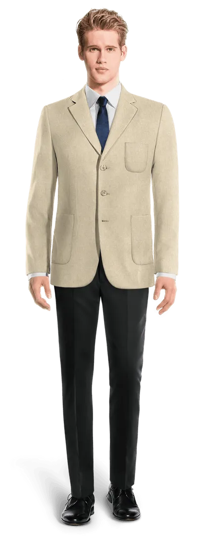 Beige linen essential 3-buttons Suit Jacket with patched pockets