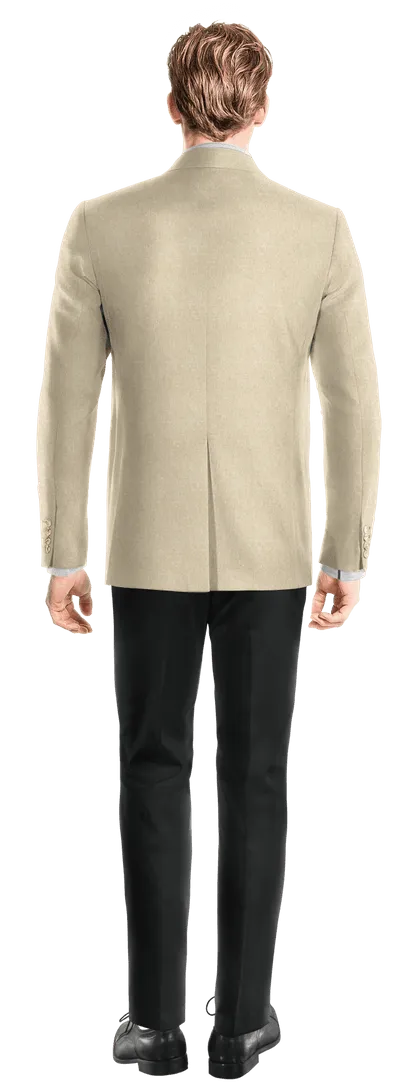 Beige linen essential 3-buttons Suit Jacket with patched pockets