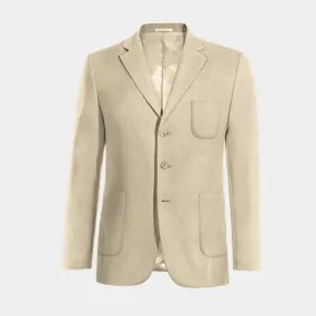 Beige linen essential 3-buttons Suit Jacket with patched pockets