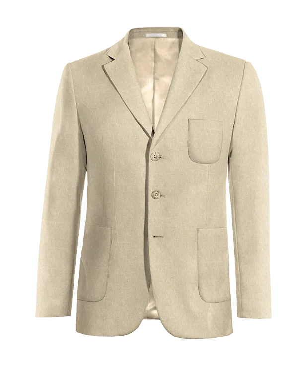 Beige linen essential 3-buttons Suit Jacket with patched pockets