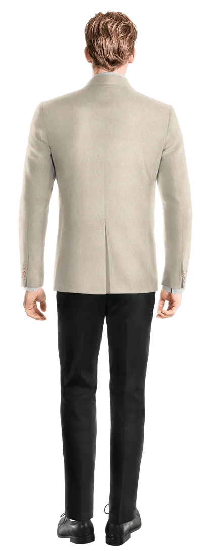 Beige linen essential unlined Jacket with patched pockets