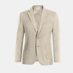 Beige linen essential unlined Jacket with patched pockets