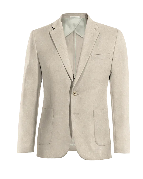 Beige linen essential unlined Jacket with patched pockets