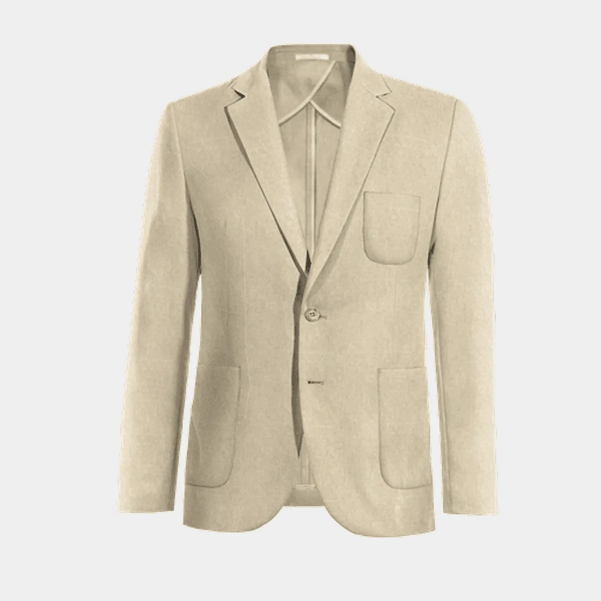 Beige linen essential unlined Suit Jacket with patched pockets