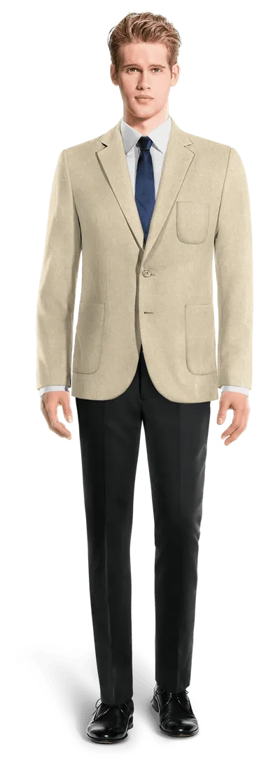 Beige linen essential unlined Suit Jacket with patched pockets