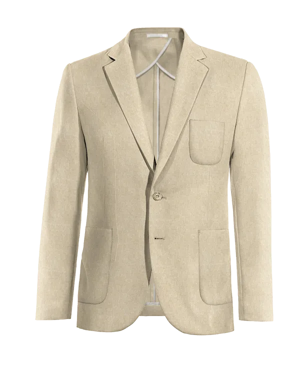 Beige linen essential unlined Suit Jacket with patched pockets