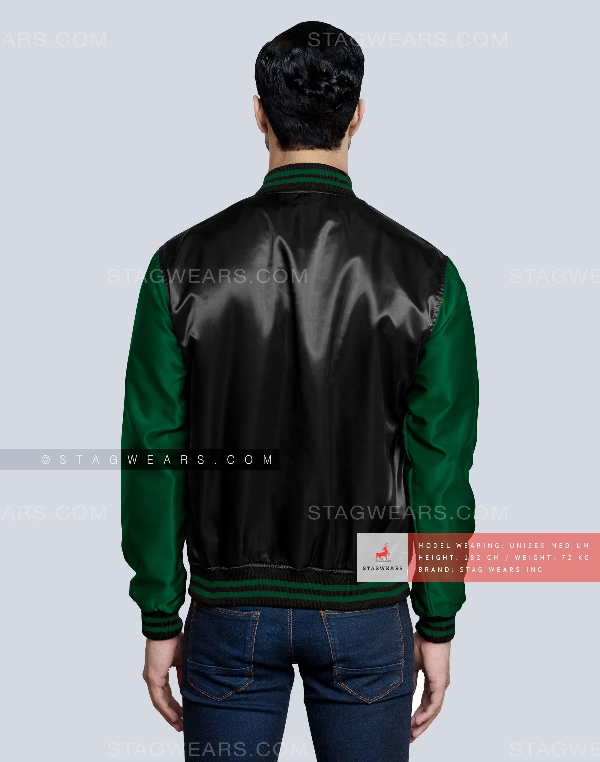 Black body with Forest Green Sleeves Satin Varsity Jackets