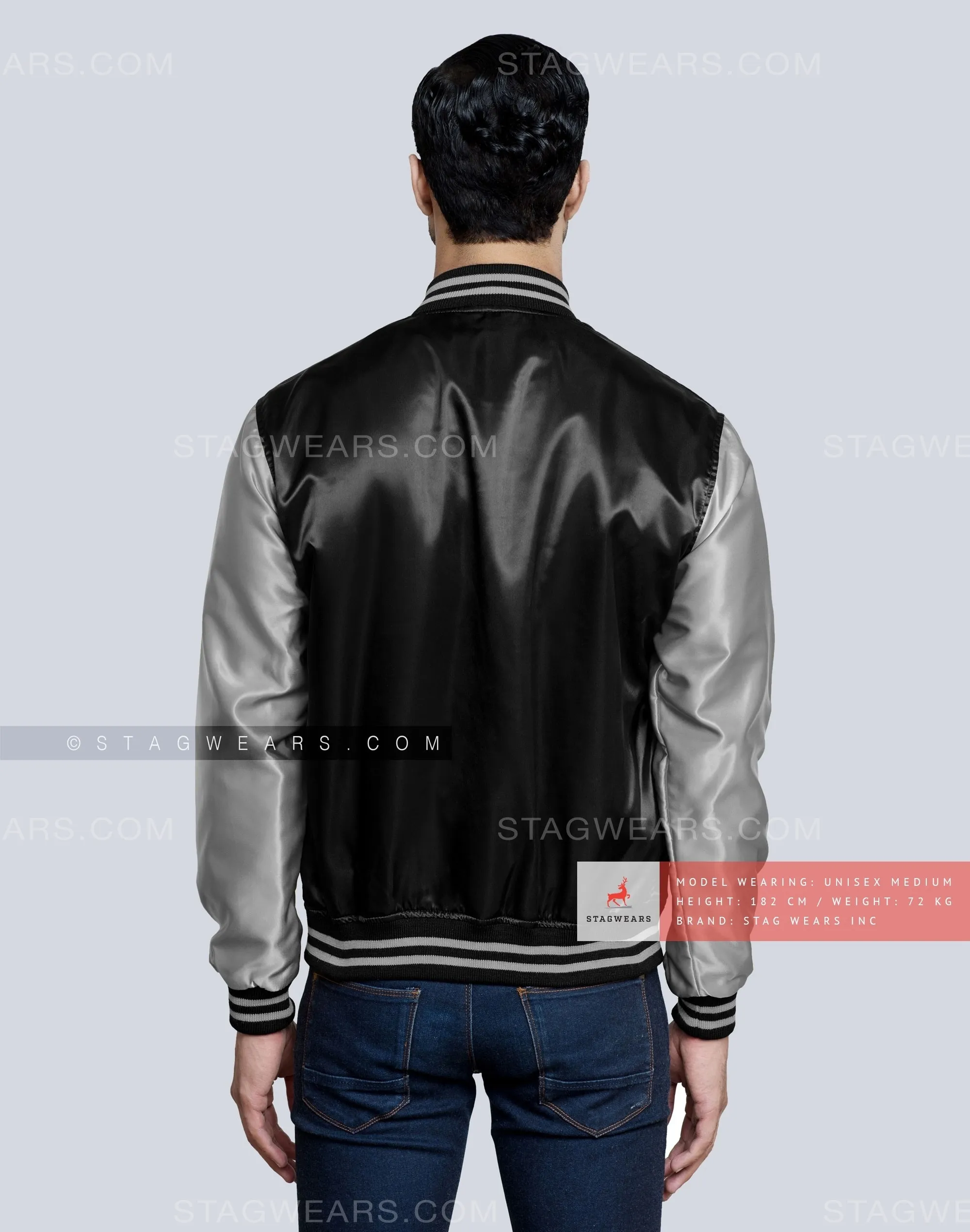 Black body with Grey Sleeves Satin Baseball Jackets