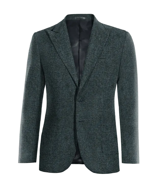 Blue donegal tweed peak lapel Jacket with patched pockets