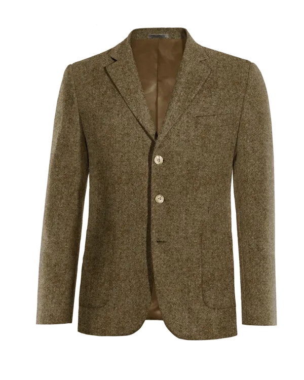 Brown donegal tweed essential 3 buttons Jacket with patched pockets