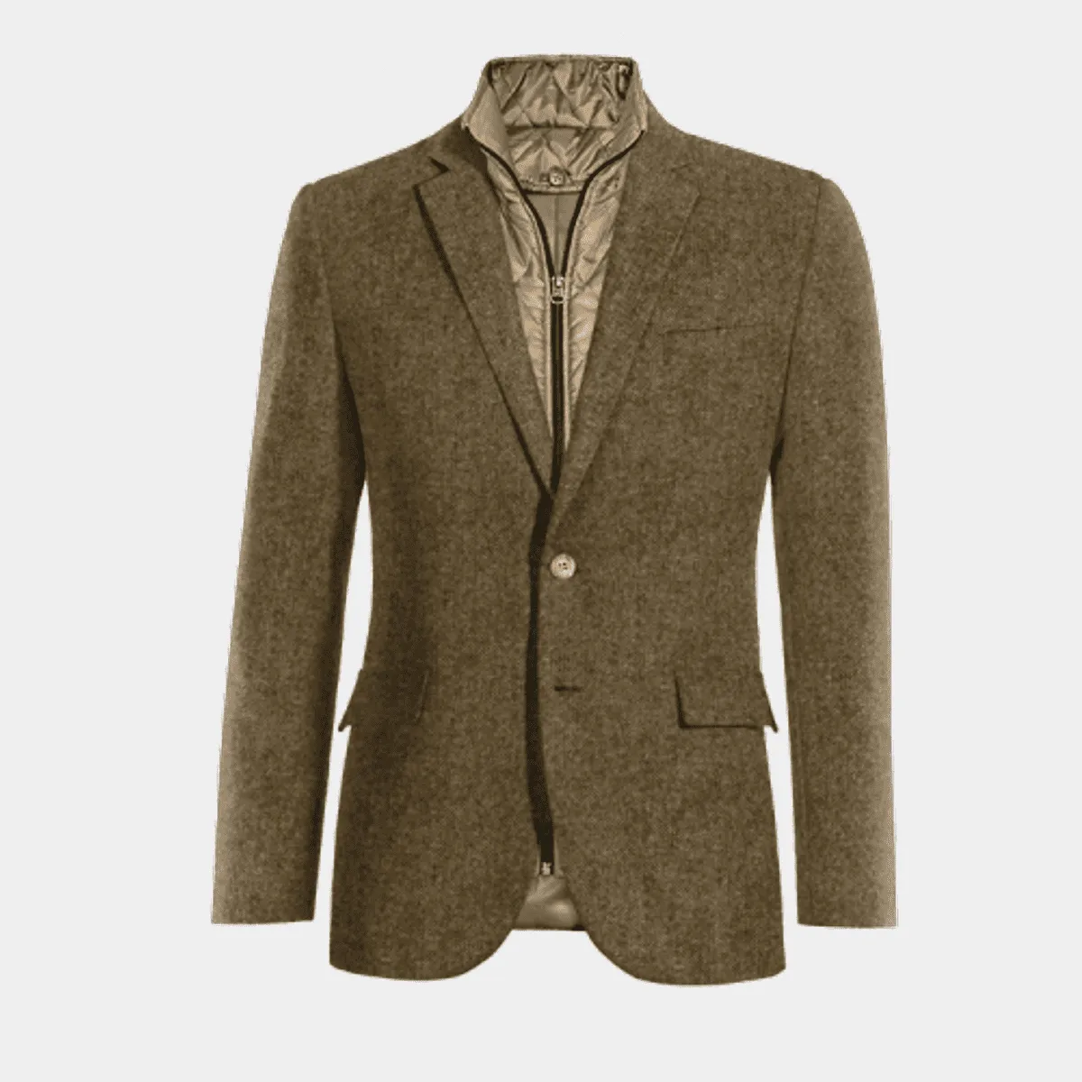 Brown donegal tweed essential Jacket with patched pockets with padded waistcoat piece