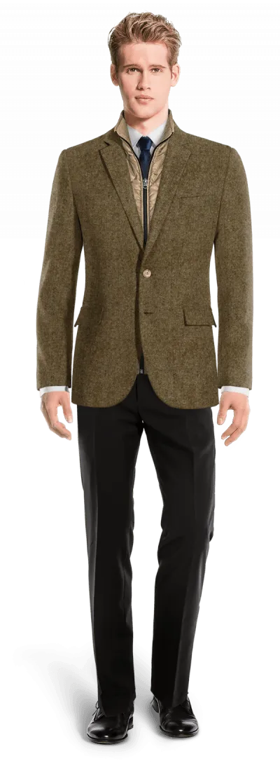 Brown donegal tweed essential Jacket with patched pockets with padded waistcoat piece