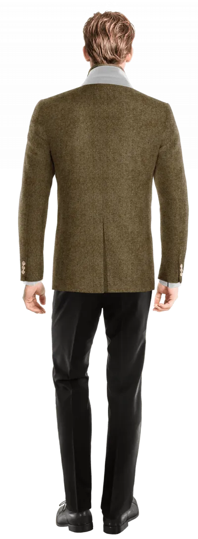 Brown donegal tweed essential Jacket with patched pockets with padded waistcoat piece