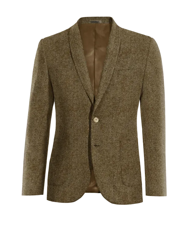 Brown donegal tweed rounded lapel Suit Jacket with patched pockets