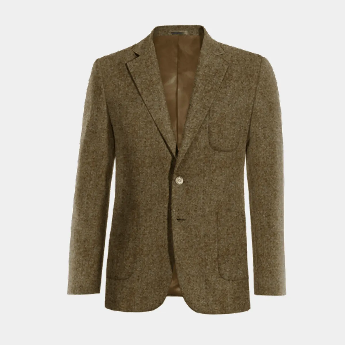 Brown donegal tweed wide lapel Jacket with patched pockets