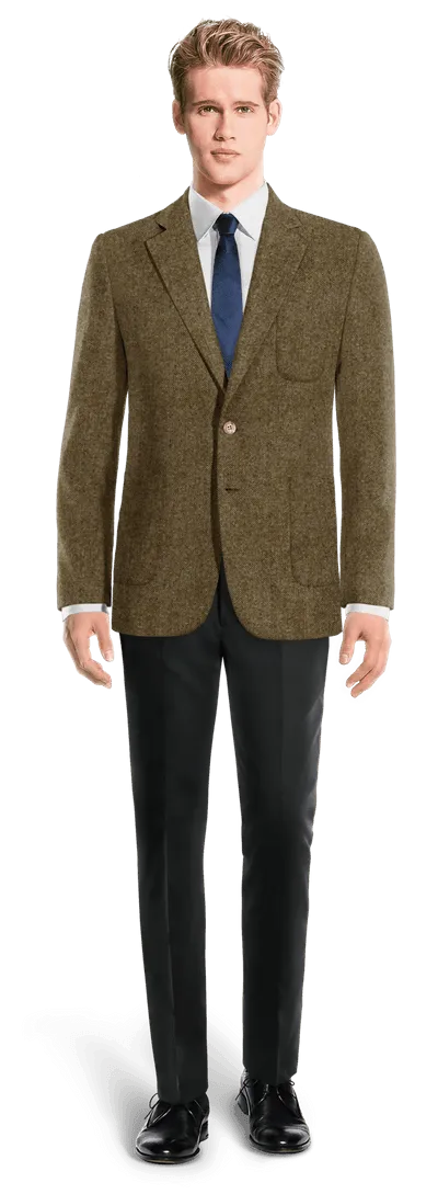 Brown donegal tweed wide lapel Jacket with patched pockets