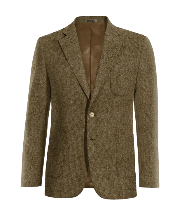 Brown donegal tweed wide lapel Jacket with patched pockets