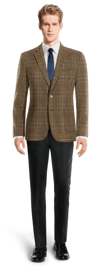 Brown prince of wales tweed limited Suit Jacket with patched pockets