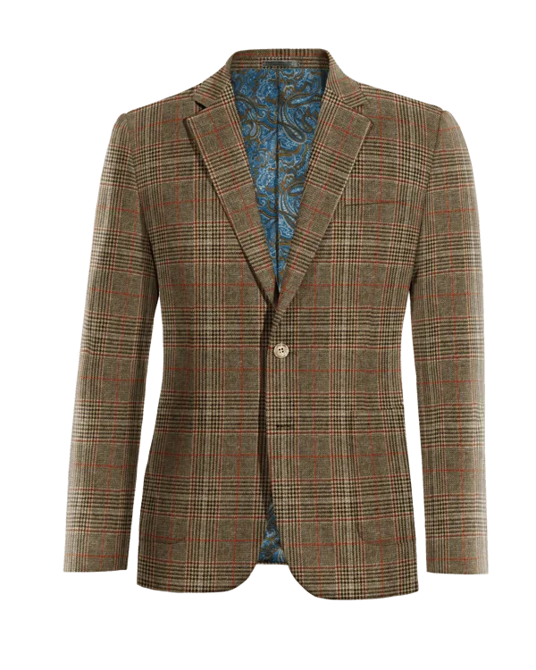 Brown prince of wales tweed limited Suit Jacket with patched pockets