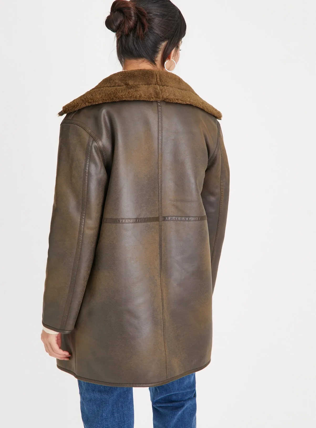 Buy Brown Faux Leather Aviator Coat M | Jackets | Tu