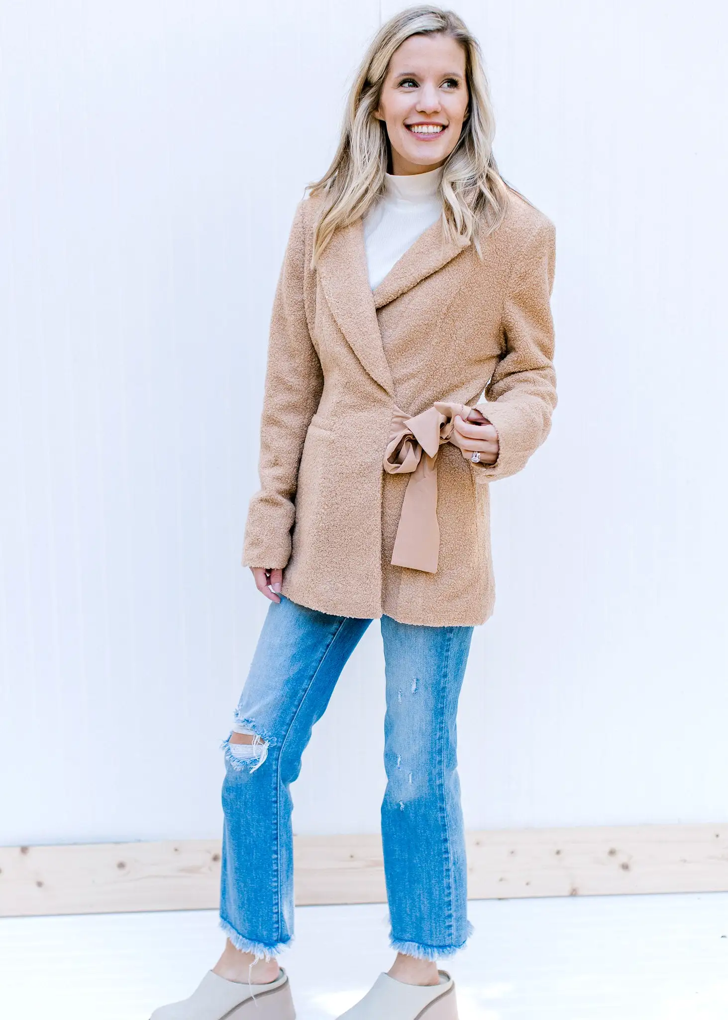 Camel Side Tie Coat