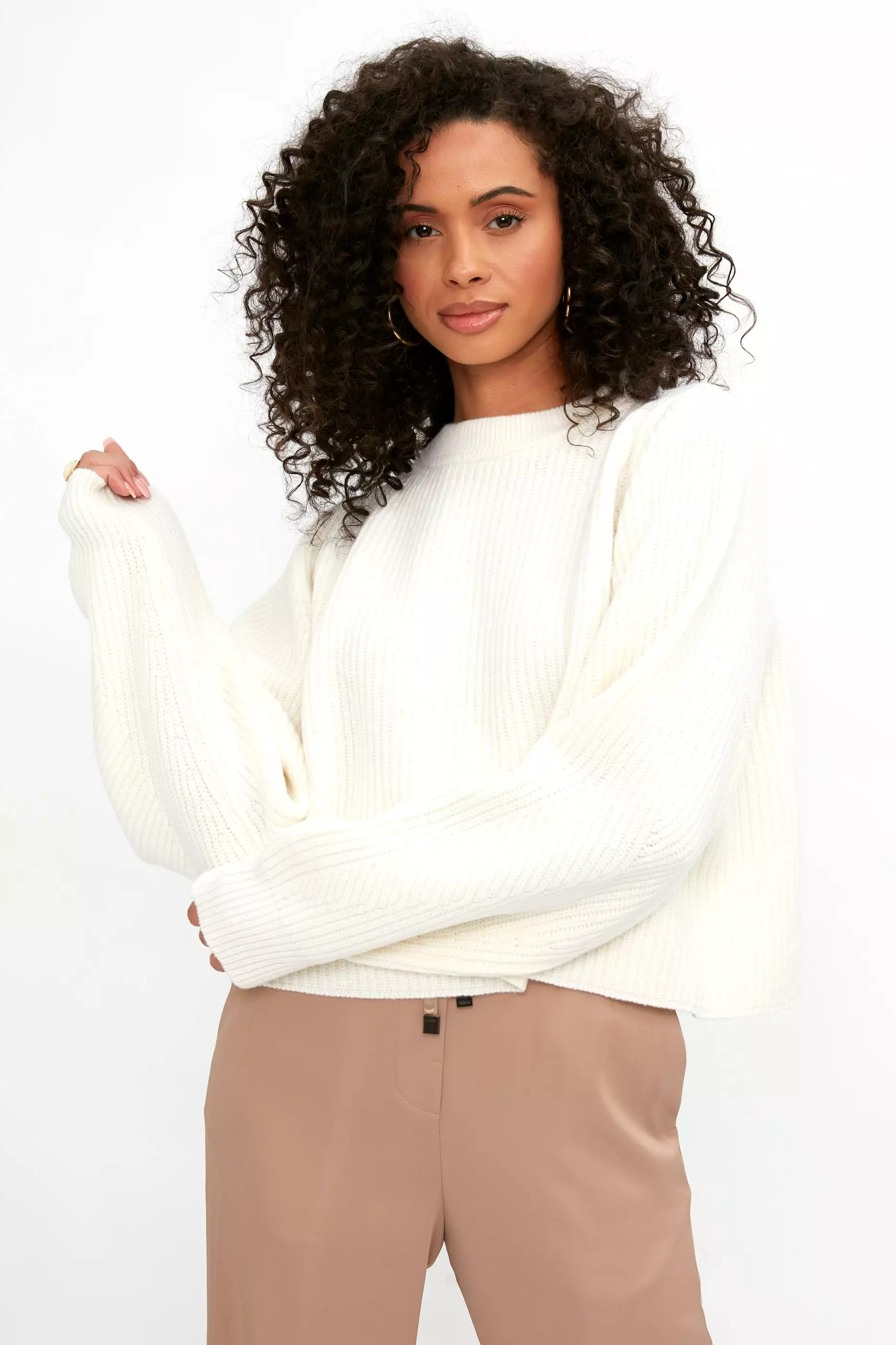 Carded Wool Cropped Kimono Sweater in Candor