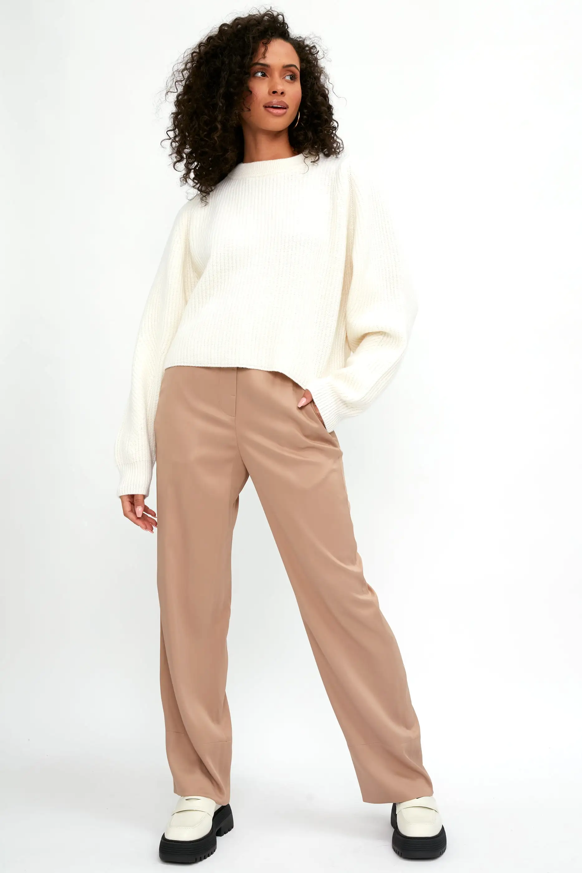 Carded Wool Cropped Kimono Sweater in Candor