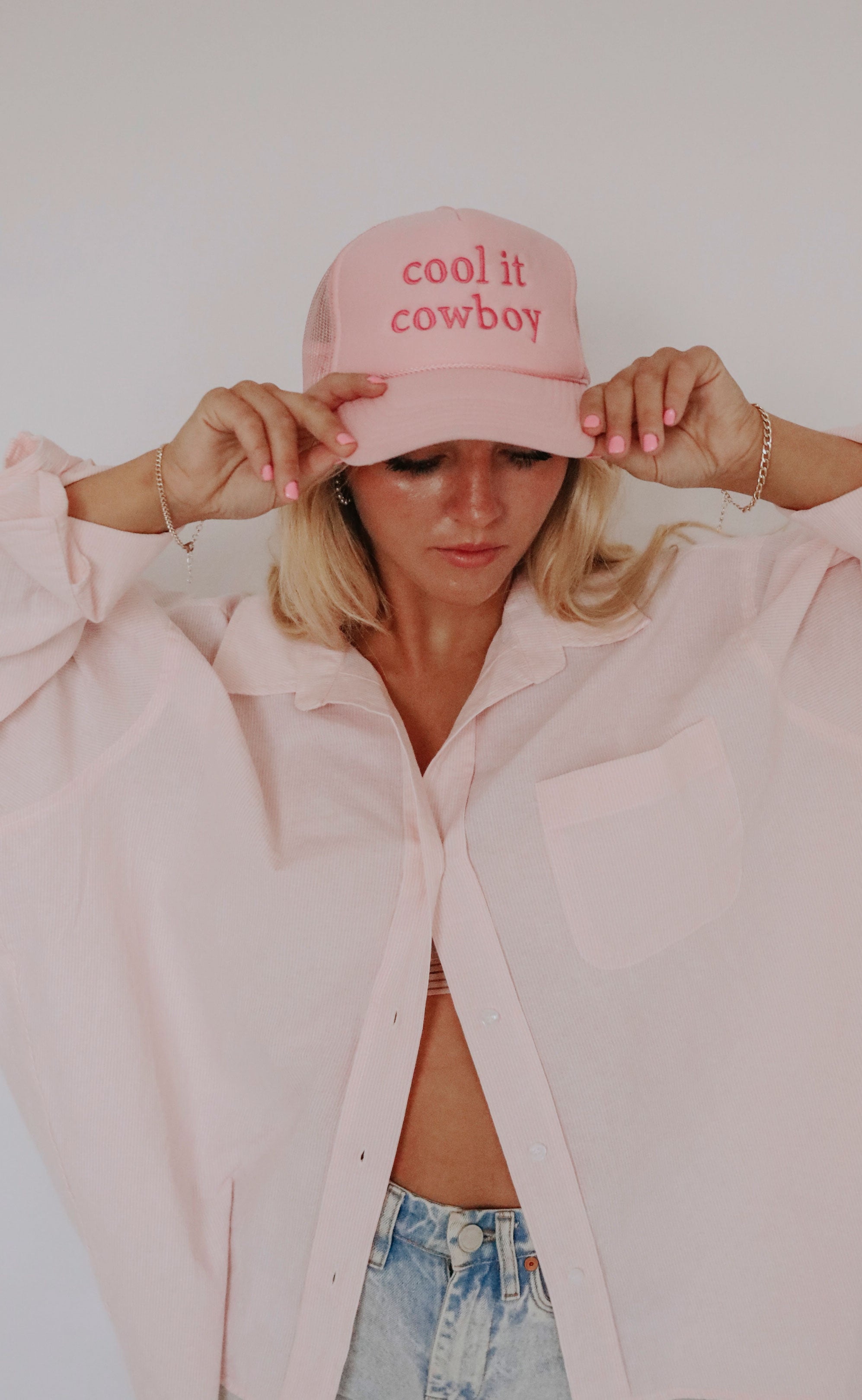 charlie southern: cool it cowboy trucker hat - pink