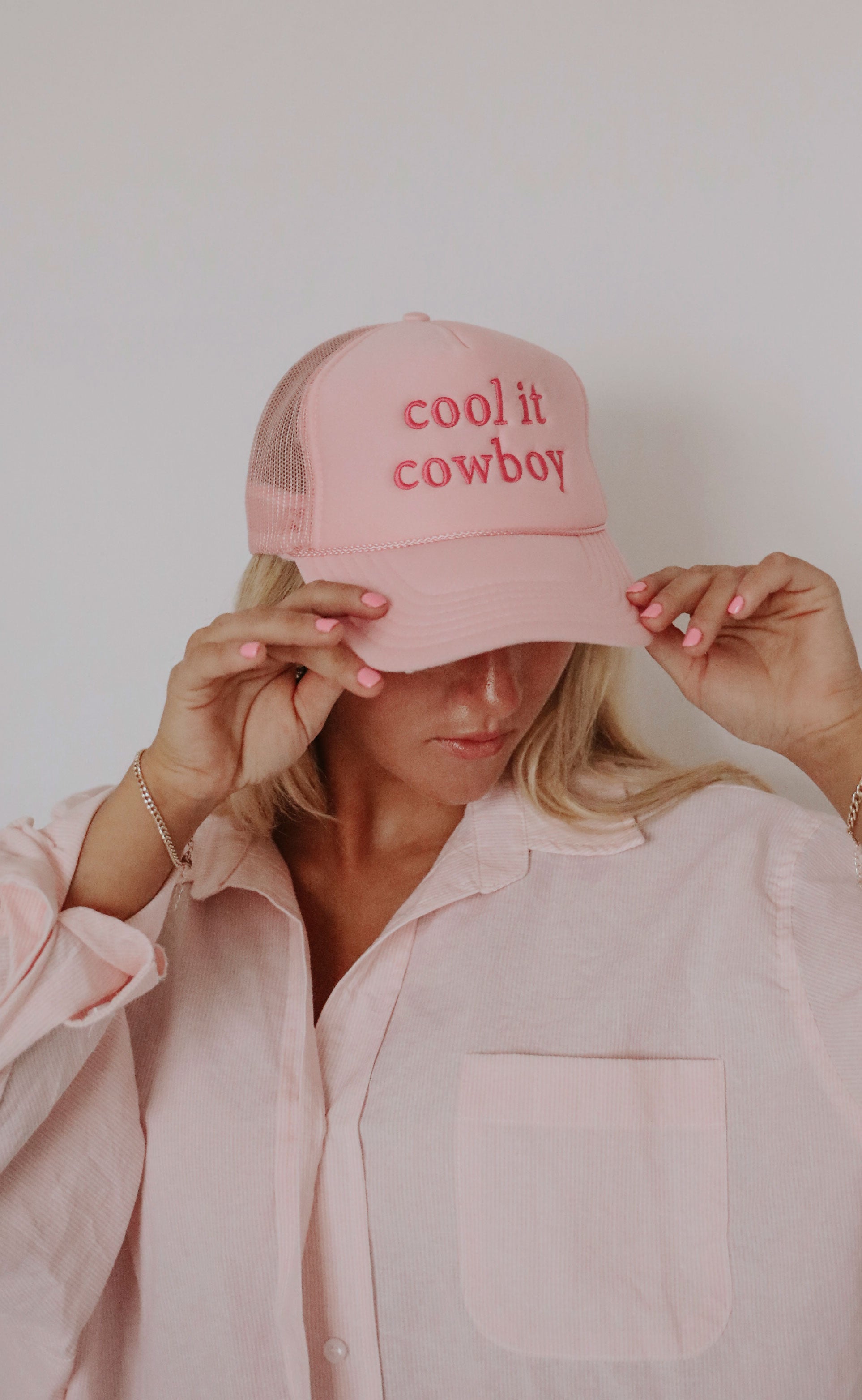 charlie southern: cool it cowboy trucker hat - pink