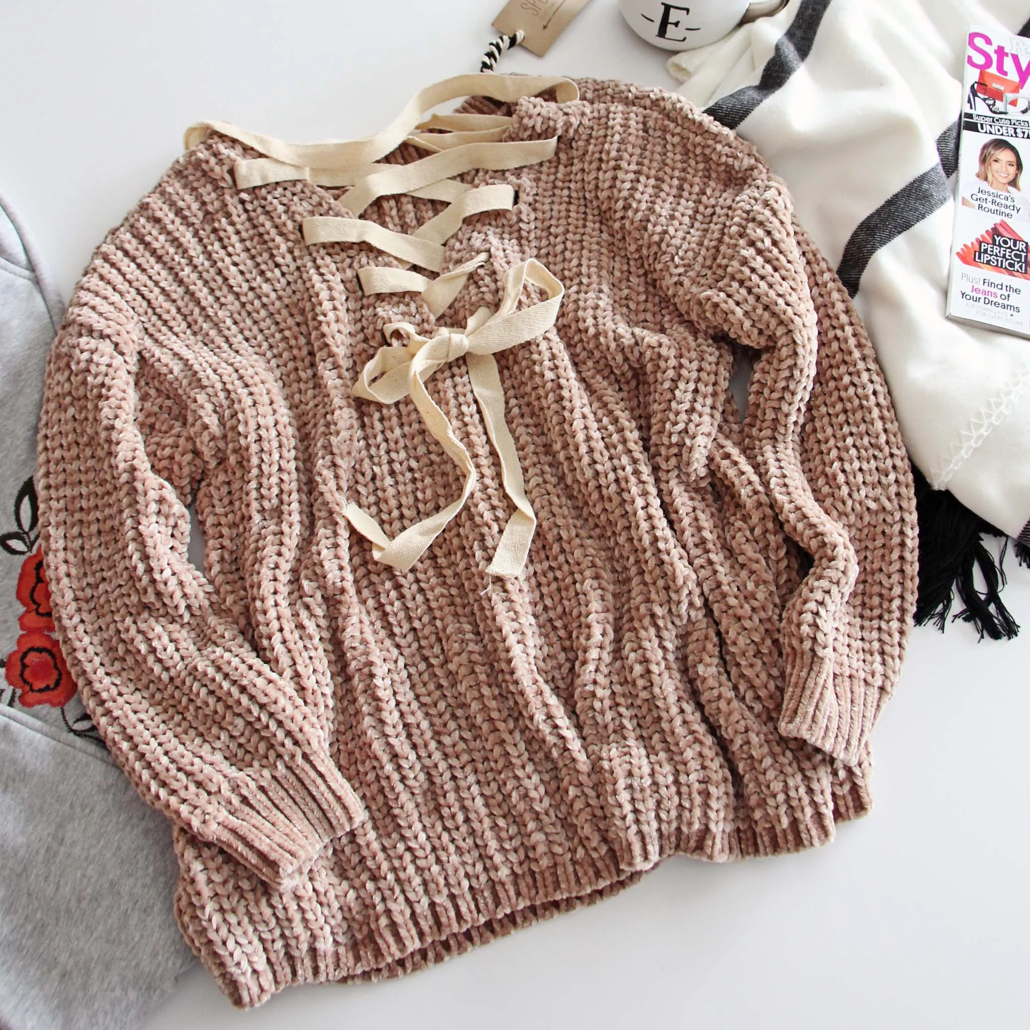 Chenille & Tie Sweater