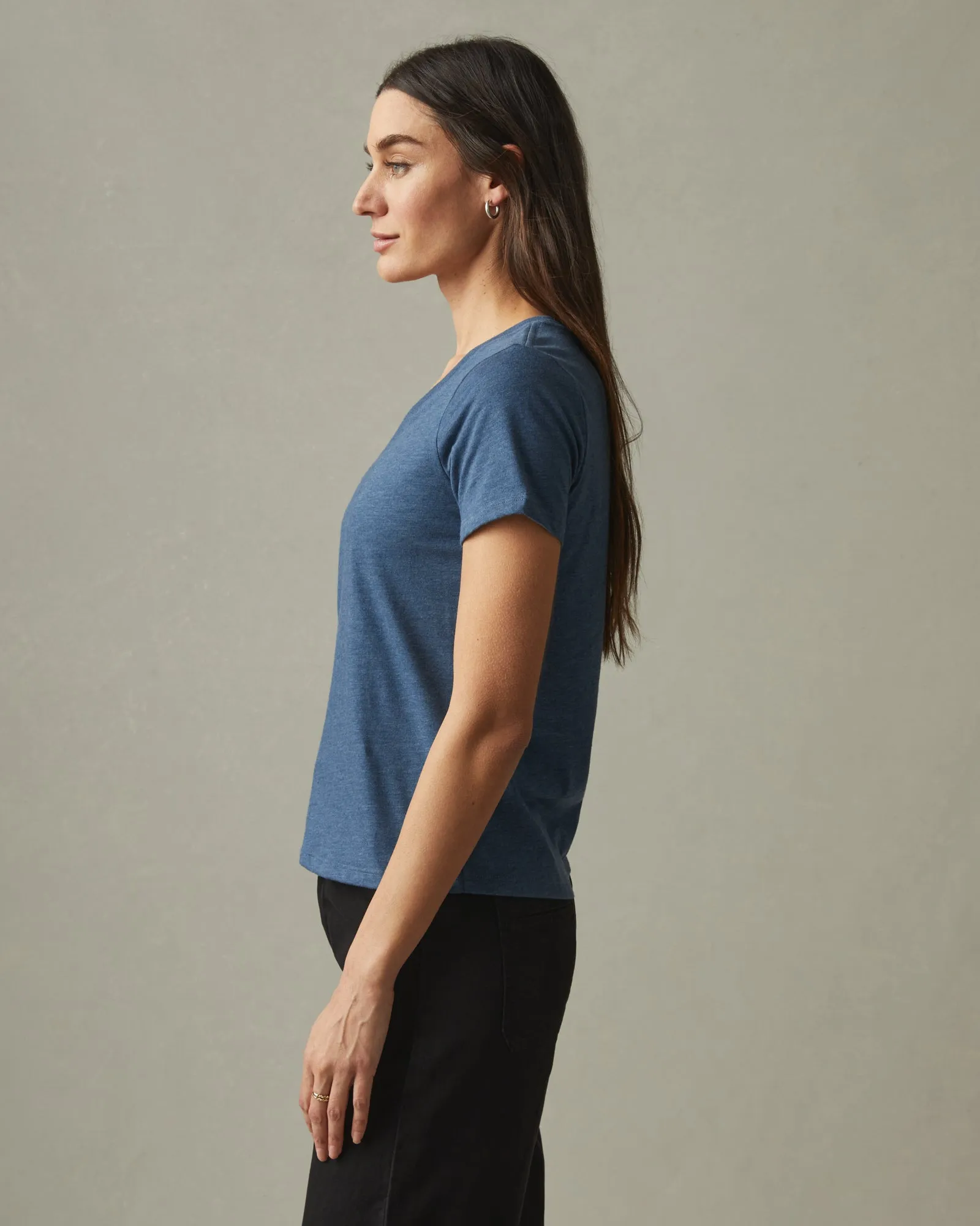 Classic Cotton V-Neck Tee - Blue Storm Heather