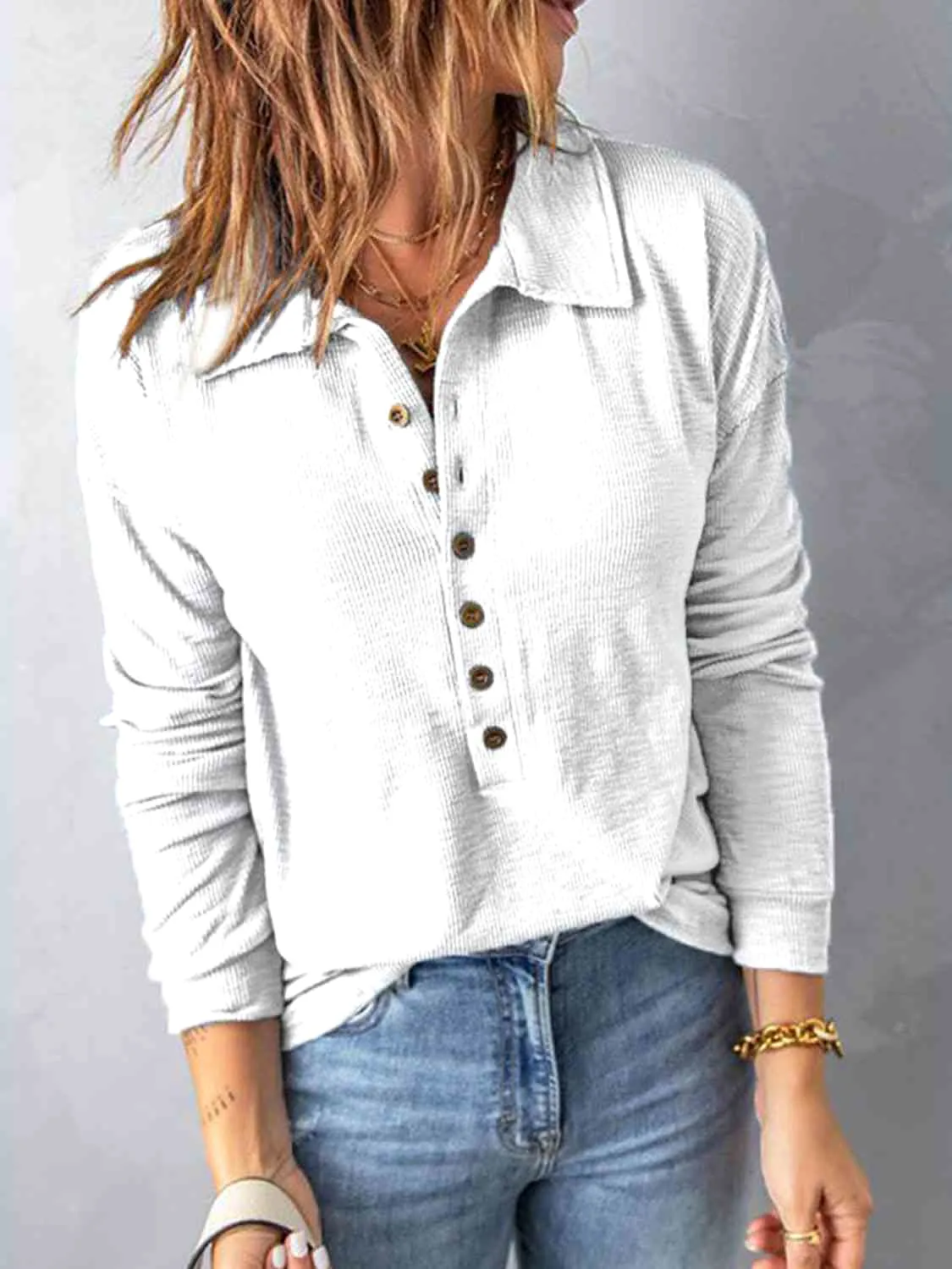 Collared Neck Half Button Top