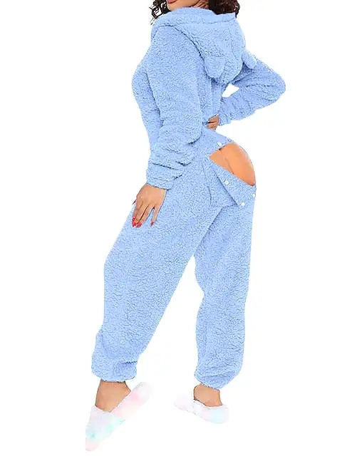 Cozy Women's Christmas Plush Onesie with Warm Hoodie and Long Sleeves