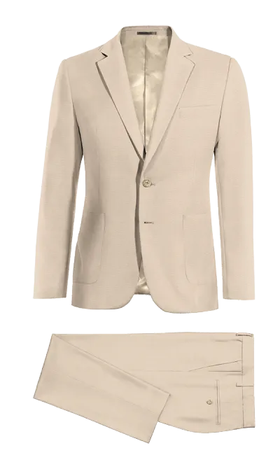 Cream super 100s essential Suit with patched pockets