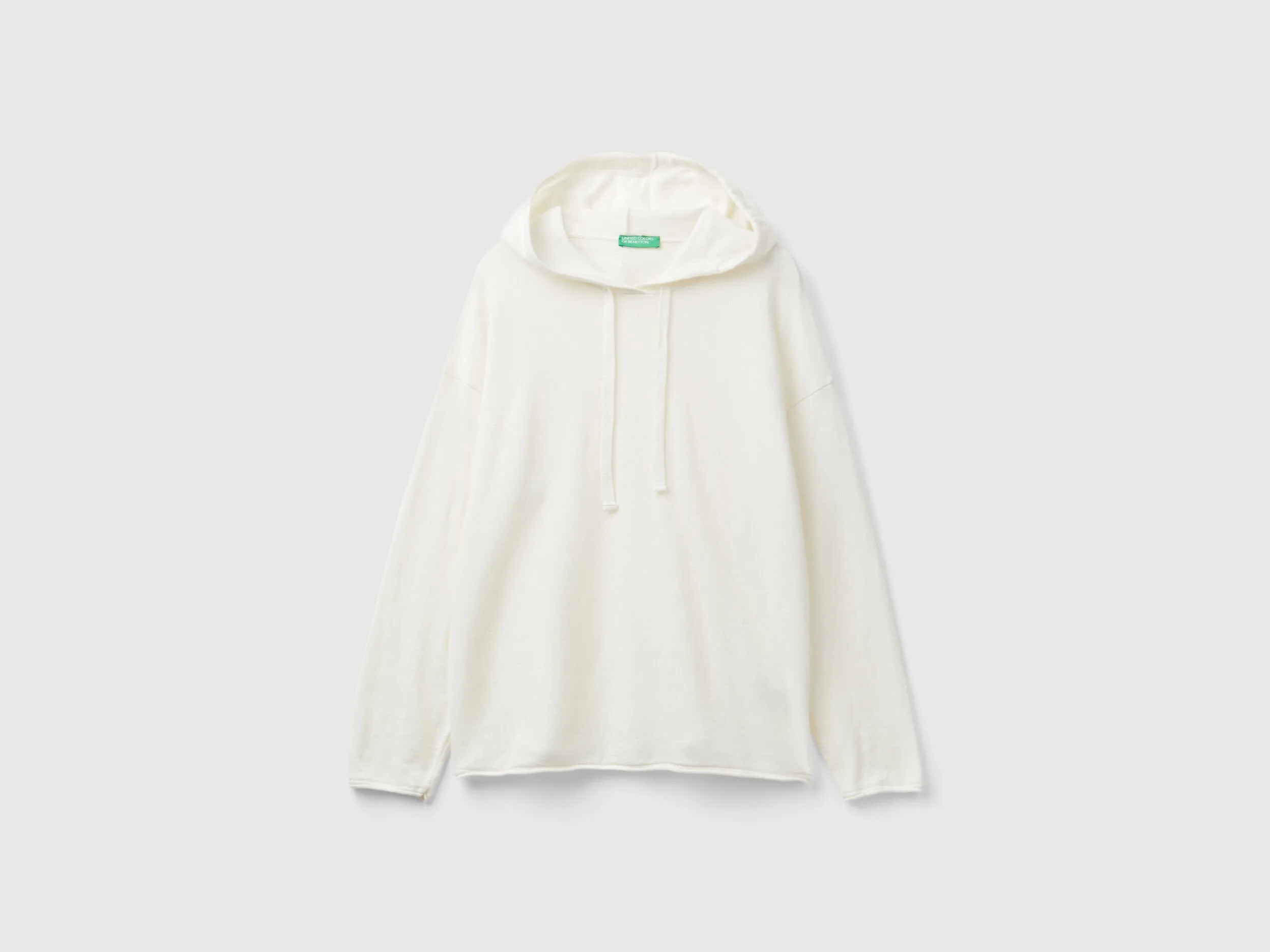 Cream white cashmere blend sweater with hood - Creamy White | Benetton