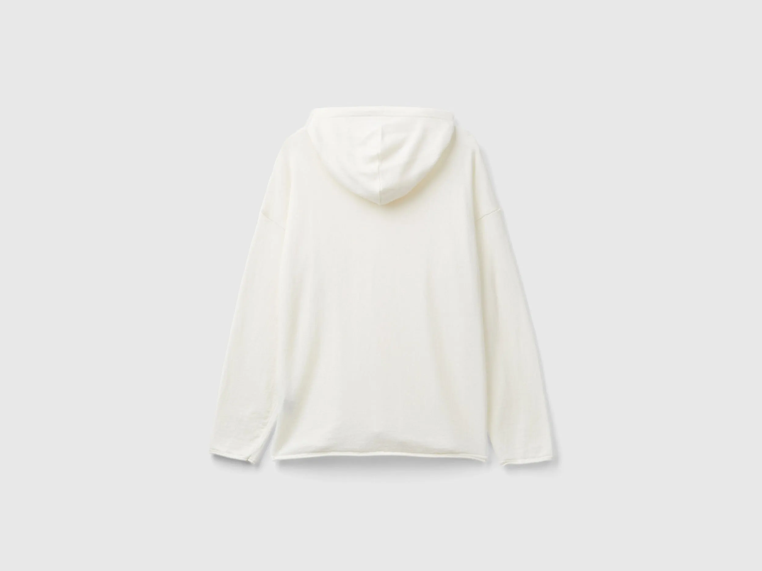 Cream white cashmere blend sweater with hood - Creamy White | Benetton