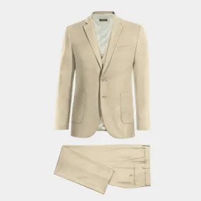 Dark beige linen essential 3 piece Suit with patched pockets